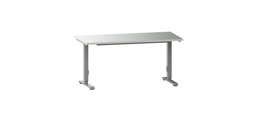 Poste de travail Lista Solo Basic réglage électrique de la hauteur, plateau en mélaminé gris clair, piètement métal gris RAL 9006