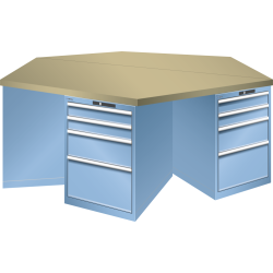 LISTA - Établi hexagonaux 27x36E (LxPxH) 2500x2165x840mm 6 x 4 tiroirs (2x100/1x200/1x300) 75kg Multiplex KEY Lock Bleu clair RAL 5012