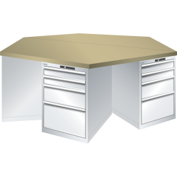 LISTA - Établi hexagonaux 27x36E (LxPxH) 2500x2165x840mm 6 x 4 tiroirs (2x100/1x200/1x300) 75kg Multiplex KEY Lock Gris clair RAL 7035