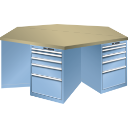 LISTA - Établi hexagonaux 27x36E (LxPxH) 2500x2165x840mm 6 x 5 tiroirs (1x50/2x100/1x150/1x300) 75kg Multiplex KEY Lock Bleu clair RAL 5012