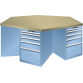 LISTA - Établi hexagonaux 27x36E (LxPxH) 2500x2165x840mm 6 x 5 tiroirs (1x50/2x100/1x150/1x300) 75kg Multiplex KEY Lock Bleu clair RAL 5012