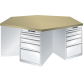 LISTA - Établi hexagonaux 27x36E (LxPxH) 2500x2165x840mm 6 x 5 tiroirs (1x50/2x100/1x150/1x300) 75kg Multiplex KEY Lock Gris clair RAL 7035