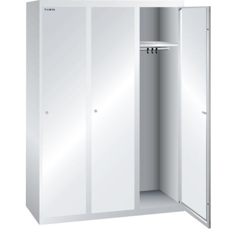 LISTA - Armoire-vestiaire (LxPxH) 1200x500x1700mm 3 compartiments sans infrastructure, porte lisse, KEY Lock Gris clair RAL 7035