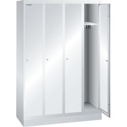 LISTA - Armoire-vestiaire (LxPxH) 1200x500x1800mm 4 compartiments avec socle, porte lisse, KEY Lock Gris clair RAL 7035