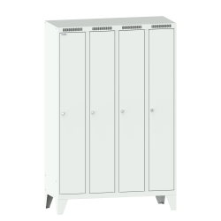 LISTA - Armoire-vestiaire (LxPxH) 1200x500x1850mm 4 compartiments avec pieds, porte lisse, KEY Lock Gris clair RAL 7035
