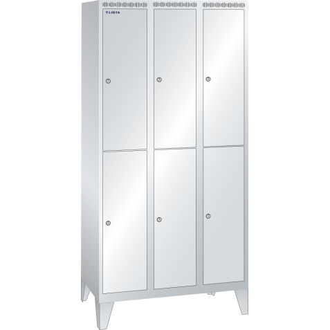 LISTA - Armoire-vestiaire (LxPxH) 900x500x1850mm 3x2 casiers avec pieds, porte lisse, KEY Lock Gris clair RAL 7035