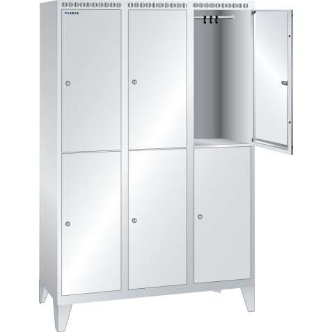 LISTA - Armoire-vestiaire (LxPxH) 1200x500x1850mm 3x2 casiers avec pieds, porte lisse, KEY Lock Gris clair RAL 7035