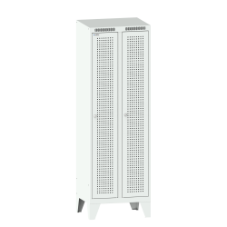 LISTA - Armoire-vestiaire (LxPxH) 600x500x1850mm 2 compartiments avec pieds, porte perforée, KEY Lock Gris clair RAL 7035