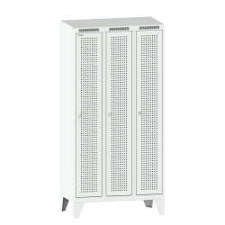 LISTA - Armoire-vestiaire (LxPxH) 900x500x1850mm 3 compartiments avec pieds, porte perforée, KEY Lock Gris clair RAL 7035