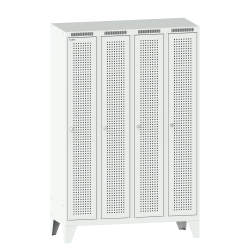 LISTA - Armoire-vestiaire (LxPxH) 1200x500x1850mm 4 compartiments avec pieds, porte perforée, KEY Lock Gris clair RAL 7035
