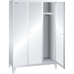 LISTA - Armoire-vestiaire (LxPxH) 1200x500x1850mm 3 compartiments avec pieds, porte perforée, KEY Lock Gris clair RAL 7035