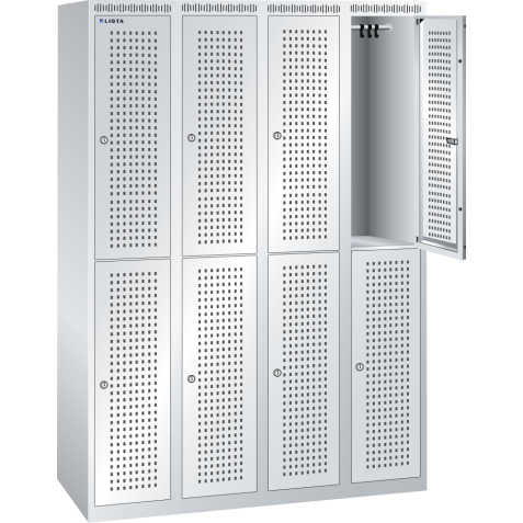 LISTA - Armoire-vestiaire (LxPxH) 1200x500x1700mm 4x2 casiers sans infrastructure, porte perforée, KEY Lock Gris clair RAL 7035
