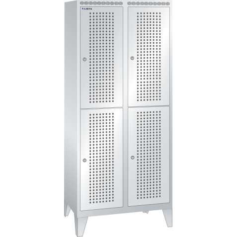 LISTA - Armoire-vestiaire (LxPxH) 800x500x1850mm 2x2 casiers avec pieds, porte perforée, KEY Lock Gris clair RAL 7035