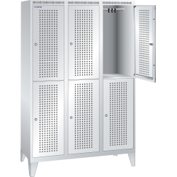 LISTA - Armoire-vestiaire (LxPxH) 1200x500x1850mm 3x2 casiers avec pieds, porte perforée, KEY Lock Gris clair RAL 7035