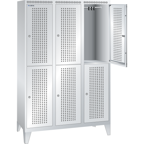 LISTA - Armoire-vestiaire (LxPxH) 1200x500x1850mm 3x2 casiers avec pieds, porte perforée, KEY Lock Gris clair RAL 7035