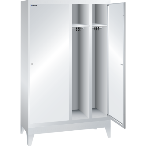 LISTA - Armoire-vestiaire (LxPxH) 1200x500x1850mm 4 compartiments avec pieds, porte perforée, KEY Lock Gris clair RAL 7035