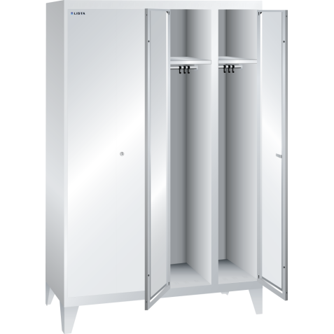LISTA - Armoire-vestiaire (LxPxH) 1200x500x1850mm 4 compartiments avec pieds, porte lisse, KEY Lock Gris clair RAL 7035