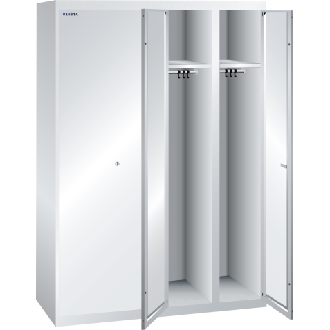LISTA - Armoire-vestiaire (LxPxH) 1200x500x1700mm 4 compartiments sans infrastructure, porte perforée, KEY Lock Gris clair RAL 7035