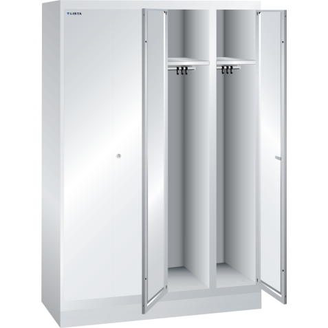 LISTA - Armoire-vestiaire (LxPxH) 1200x500x1800mm 4 compartiments avec socle, porte perforée, KEY Lock Gris clair RAL 7035