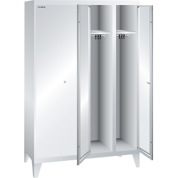 LISTA - Armoire-vestiaire (LxPxH) 1200x500x1850mm 4 compartiments avec pieds, porte perforée, KEY Lock Gris clair RAL 7035