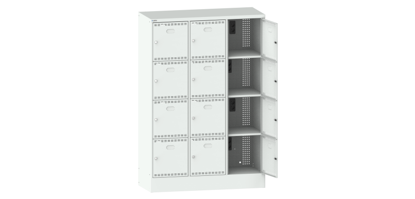 Lista - Armoire à casier avec prises électriques - H 179,5 x L 120,5 x P 58,5 cm - 12 cases