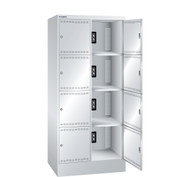 LISTA - Armoire de charge de batterie avec casiers (LxPxH) 810x585x1795mm 2x4 casiers Type F 1x230V, 1xUSB-C KEY Lock Gris clair RAL 7035