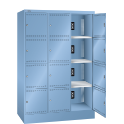 LISTA - Armoire de charge de batterie avec casiers (LxPxH) 1205x585x1795mm 3x4 casiers Type F 1x230V, 1xUSB-C KEY Lock Bleu clair RAL 5012