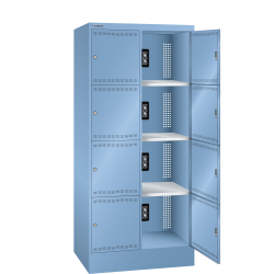LISTA - Armoire de charge de batterie avec casiers (LxPxH) 810x585x1795mm 2x4 casiers Type F 1x230V, 1xRJ45 KEY Lock Bleu clair RAL 5012