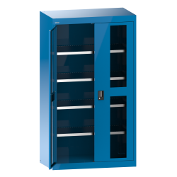 LISTA - Armoire à charges lourdes avec portes battantes à fenêtre transparente 54x27E (LxPxH) 1100x641x1950mm 4 rayons KEY Lock Bleu clair RAL 5012