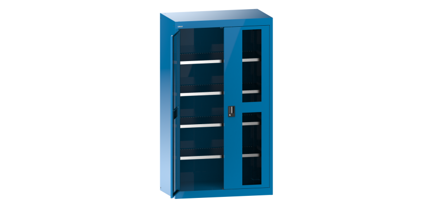 Armoire à charges lourdes avec portes battantes à fenêtre transparente Lista H 195 x L 110 X 64,1 cm 4 étagères amovibles Key Lock