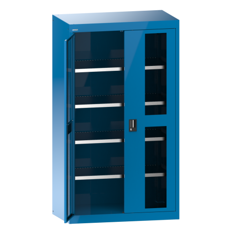 LISTA - Armoire à charges lourdes avec portes battantes à fenêtre transparente 54x27E (LxPxH) 1100x641x1950mm 4 rayons KEY Lock Bleu clair RAL 5012