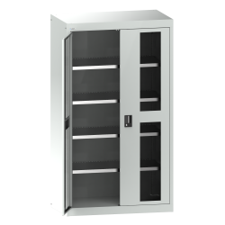 LISTA - Armoire à charges lourdes avec portes battantes à fenêtre transparente 54x27E (LxPxH) 1100x641x1950mm 4 rayons KEY Lock Gris clair RAL 7035