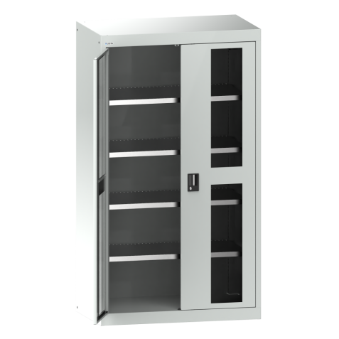 LISTA - Armoire à charges lourdes avec portes battantes à fenêtre transparente 54x27E (LxPxH) 1100x641x1950mm 4 rayons KEY Lock Gris clair RAL 7035