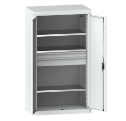 Armoire à charges lourdes avec portes battantes en tôle pleine Lista H 195 x L 110 x P 64,1 cm 3 étagères amovibles, 2 tiroirs Key Lock