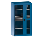 Armoire à charges lourdes avec portes battantes à fenêtre transparente Lista H 195 x L 110 X 64,1 cm 3 étagères amovibles et 2 tiroirs Key Lock