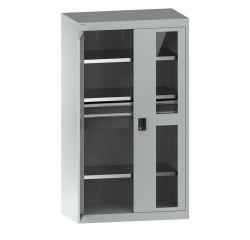 Armoire à charges lourdes avec portes battantes à fenêtre transparente Lista H 195 x L 110 X 64,1 cm 3 étagères amovibles et 2 tiroirs Key Lock