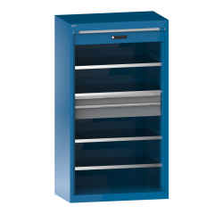 Armoire à charges lourdes avec rideau Lista H 195 x L 1110 x P 64,1 cm 4 étagères, 2 tiroirs Key Lock