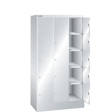 LISTA - Armoire à casiers (LxPxH) 905x500x1695mm 3x5 casiers KEY Lock Gris clair RAL 7035
