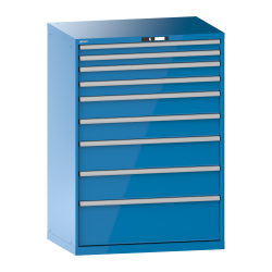LISTA - Armoire à tiroirs 54x36E (LxPxH) 1023x725x1450mm 9 tiroirs (2x75/2x100/2x150/2x200/1x300) 200kg KEY Lock Bleu clair RAL 5012
