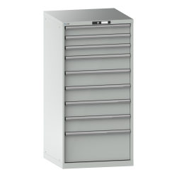 LISTA - Armoire à tiroirs 36x36E (LxPxH) 717x725x1450mm 9 tiroirs (3x100/5x150/1x300) 200kg KEY Lock Gris clair RAL 7035