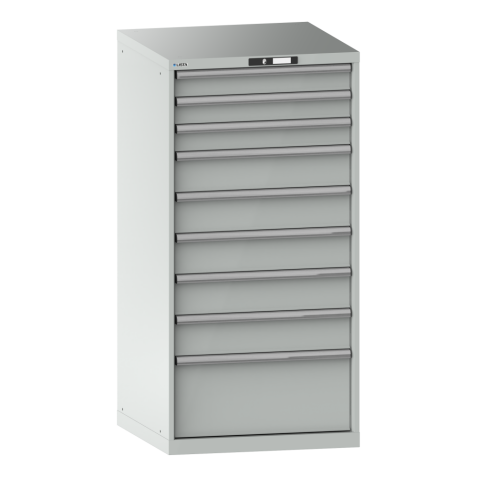 LISTA - Armoire à tiroirs 36x36E (LxPxH) 717x725x1450mm 9 tiroirs (3x100/5x150/1x300) 200kg KEY Lock Gris clair RAL 7035