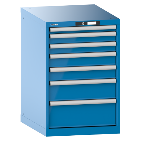 LISTA - Armoire à tiroirs 27x36E (LxPxH) 564x725x850mm 7 tiroirs (1x50/2x75/2x100/1x150/1x200) 75kg KEY Lock Bleu clair RAL 5012