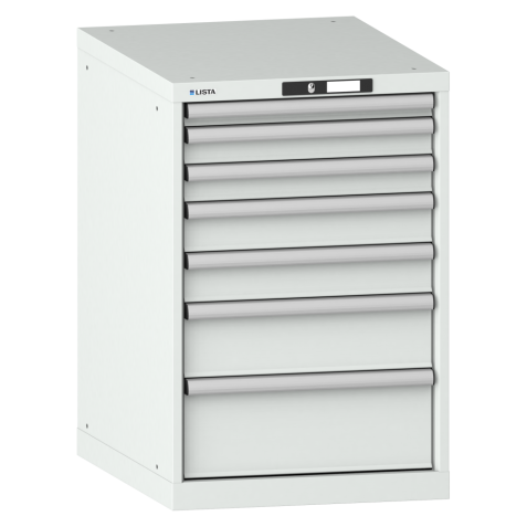 LISTA - Armoire à tiroirs 27x36E (LxPxH) 564x725x850mm 7 tiroirs (1x50/2x75/2x100/1x150/1x200) 75kg KEY Lock Gris clair RAL 7035