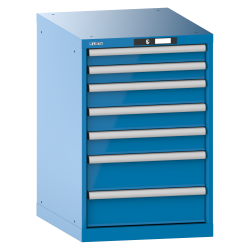 LISTA - Armoire à tiroirs 27x36E (LxPxH) 564x725x850mm 7 tiroirs (2x75/3x100/2x150) 75kg KEY Lock Bleu clair RAL 5012