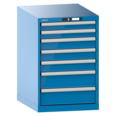 LISTA - Armoire à tiroirs 27x36E (LxPxH) 564x725x850mm 7 tiroirs (2x75/3x100/2x150) 75kg KEY Lock Bleu clair RAL 5012