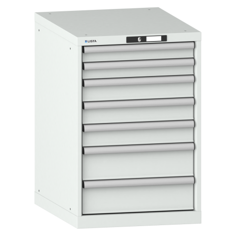 LISTA - Armoire à tiroirs 27x36E (LxPxH) 564x725x850mm 7 tiroirs (2x75/3x100/2x150) 75kg KEY Lock Gris clair RAL 7035