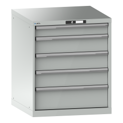 LISTA - Armoire à tiroirs 36x36E (LxPxH) 717x725x850mm 5 tiroirs (1x100/3x150/1x200) 75kg KEY Lock Gris clair RAL 7035