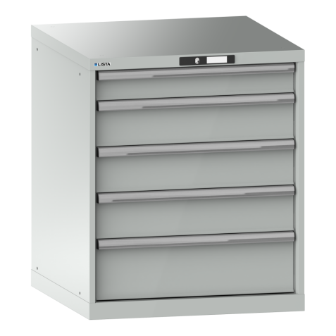 LISTA - Armoire à tiroirs 36x36E (LxPxH) 717x725x850mm 5 tiroirs (1x100/3x150/1x200) 75kg KEY Lock Gris clair RAL 7035