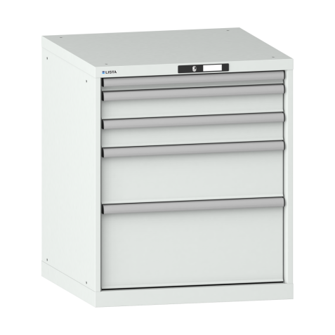 LISTA - Armoire à tiroirs 36x36E (LxPxH) 717x725x850mm 5 tiroirs (1x50/2x100/1x200/1x300) 75kg KEY Lock Gris clair RAL 7035