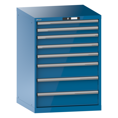 LISTA - Armoire à tiroirs 36x36E (LxPxH) 717x725x1000mm 8 tiroirs (2x75/3x100/3x150) 75kg KEY Lock Bleu clair RAL 5012
